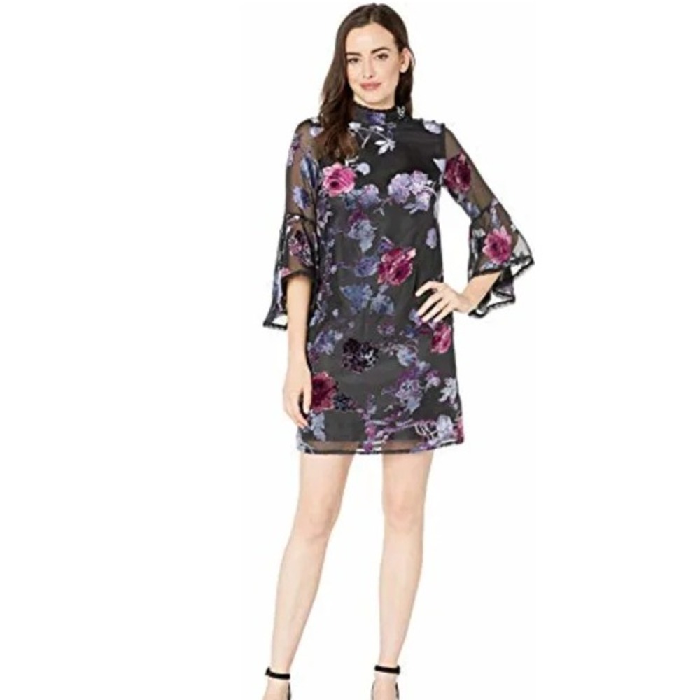 NWT Tahari Velvet Burnout Dress Sz 16 Black Whimsygoth Lace Floral Fairy‎ Grunge